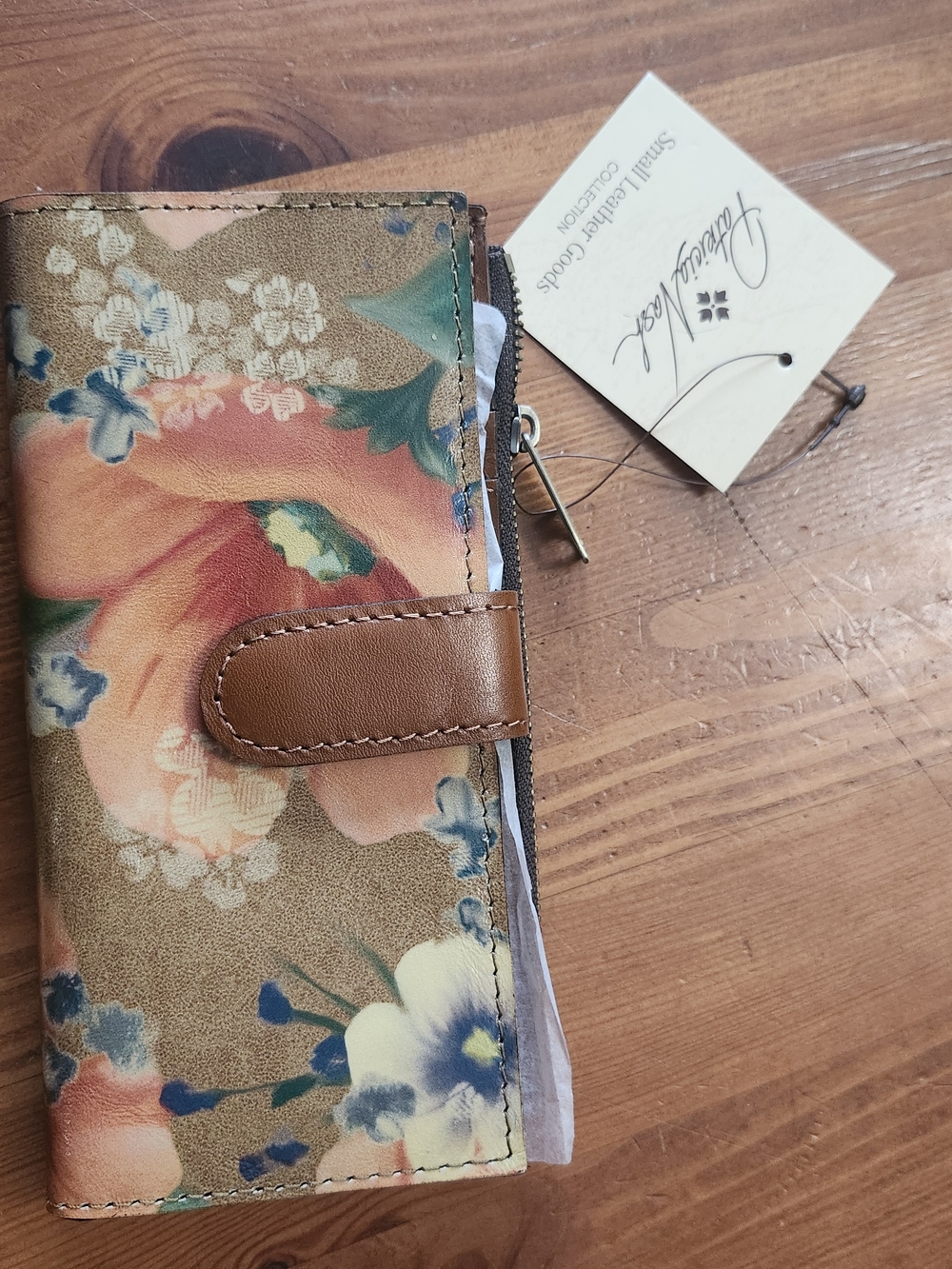 Patricia Nash Floral Leather Wallet in Brown, Peach, Cream, Blue
